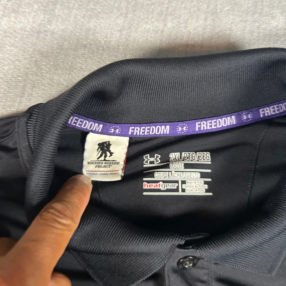 Under Armour Wounded Warrior Project Polo Shirt Mens 2XL Black HeatGear Loose